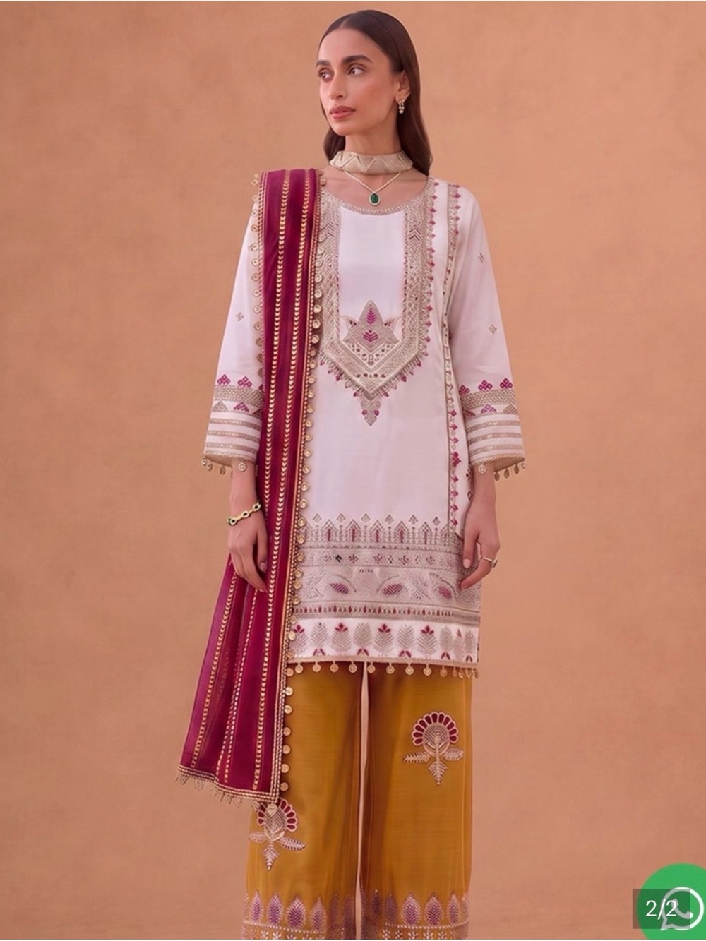 Elegant White & Magenta Embroidered Women’s Dupata brand new